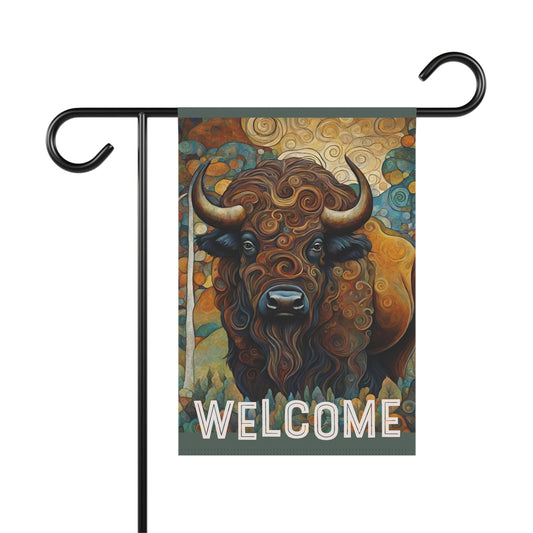 Mountain Forest Bison Welcome 2-Sided Garden & House Flag/Banner