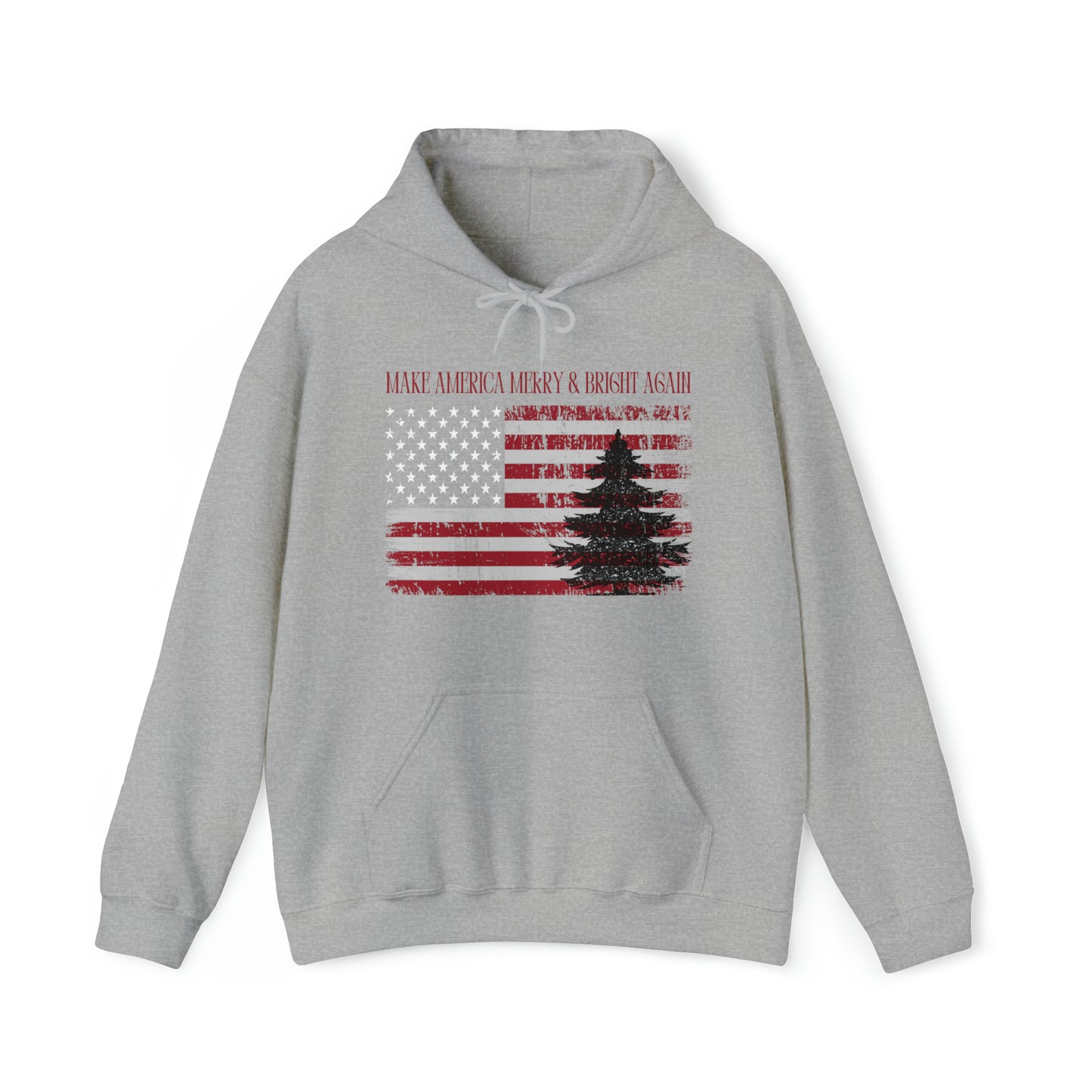 American Flag Make America Merry & Bright Again Unisex Heavy Blend™ Hooded Sweatshirt