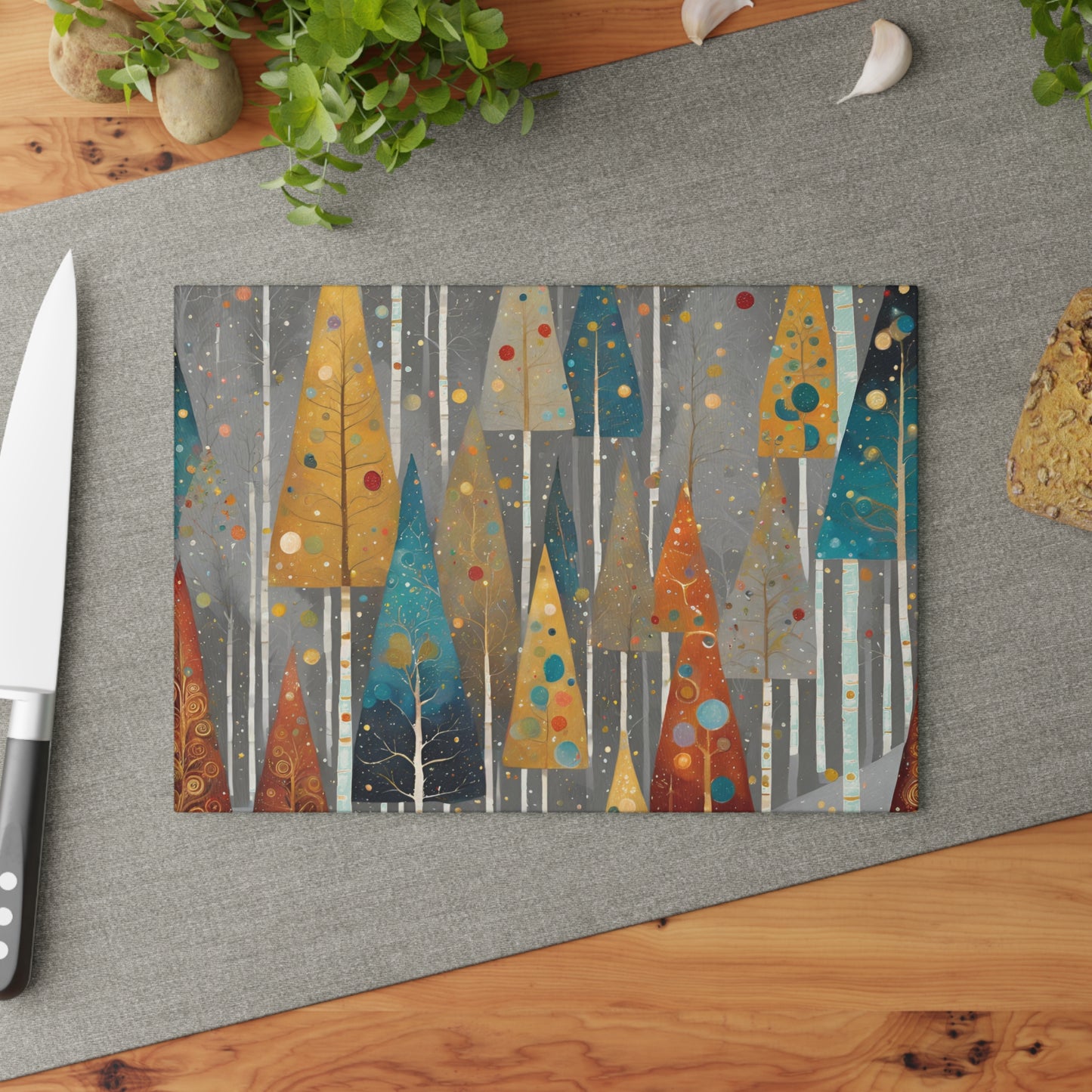 Vintage Christmas Trees Tempered Glass Cutting Board