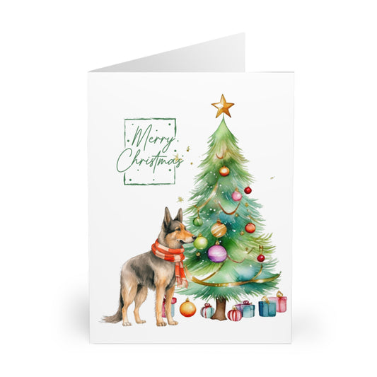 German Shepherd Merry Christmas Tree Cards (5 Pack Blank Inside)