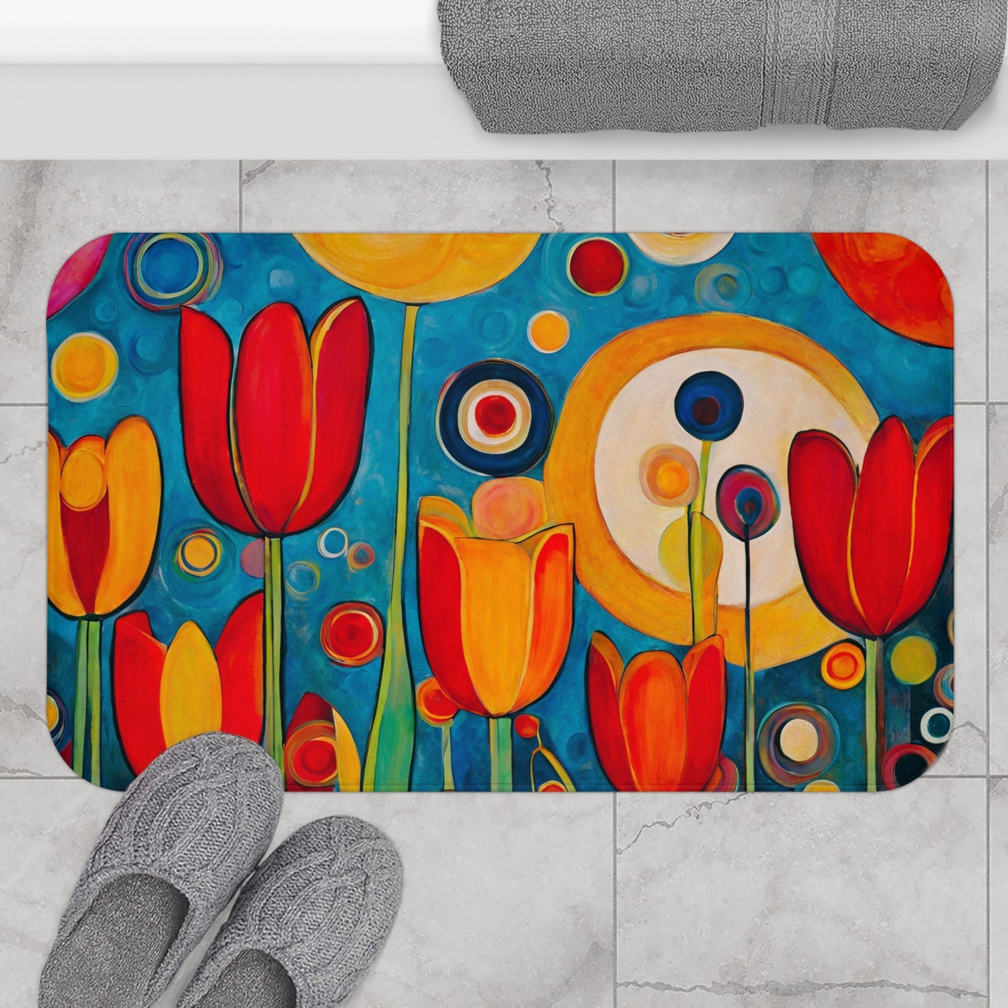 Bright Tulips Microfiber Bath Mat