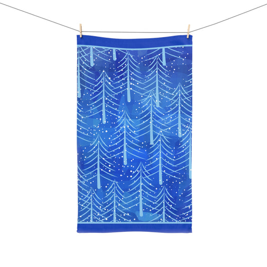 Blue Christmas Trees Hand Towel