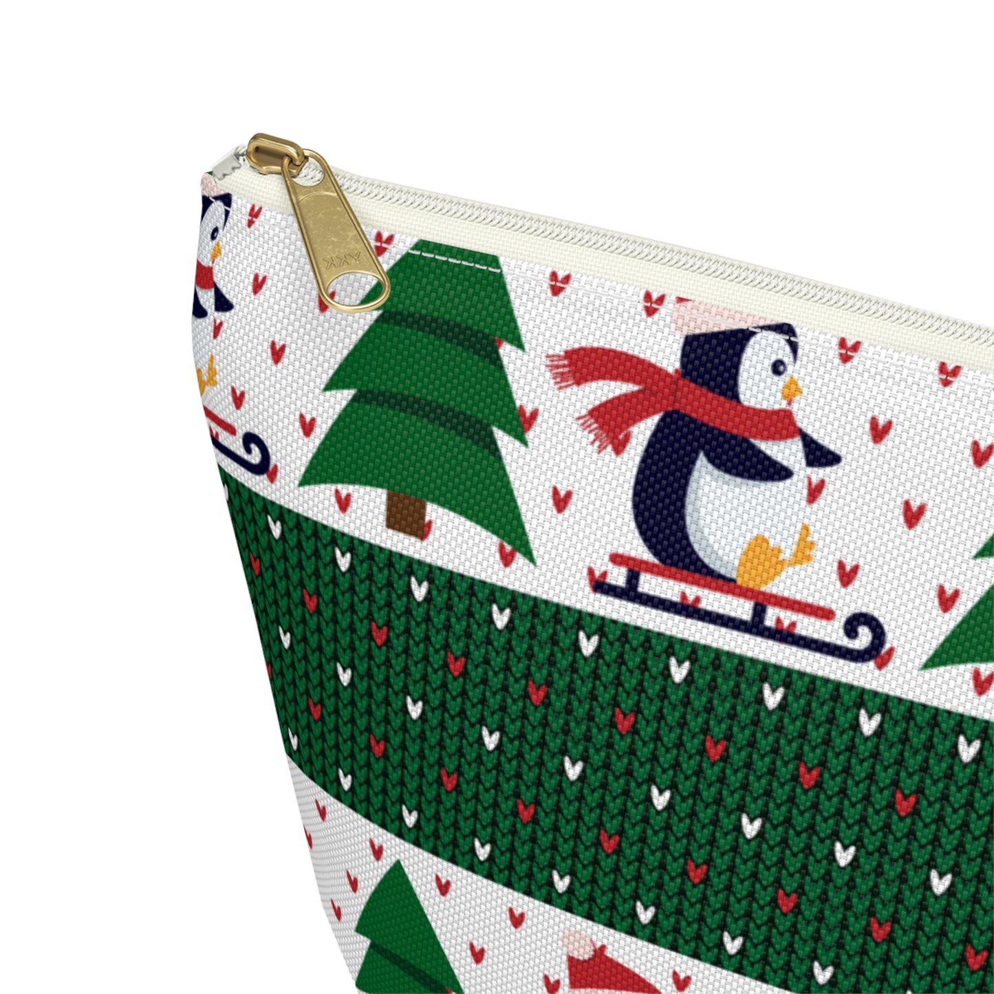 Sledding Penguins Green Plaid Accessory Pouch w T-bottom