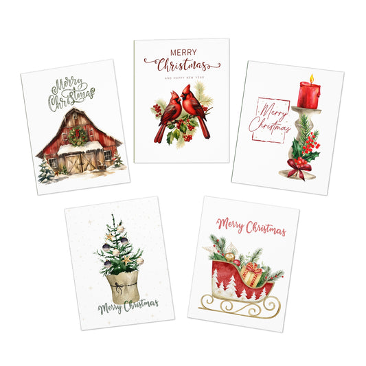 Rustic Merry Christmas Multi-Design Christmas Cards (5-Pack Blank Inside)