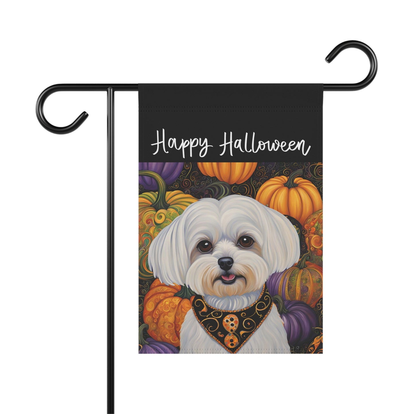 Maltese Happy Halloween 2-Sided Garden & House Flag/Banner