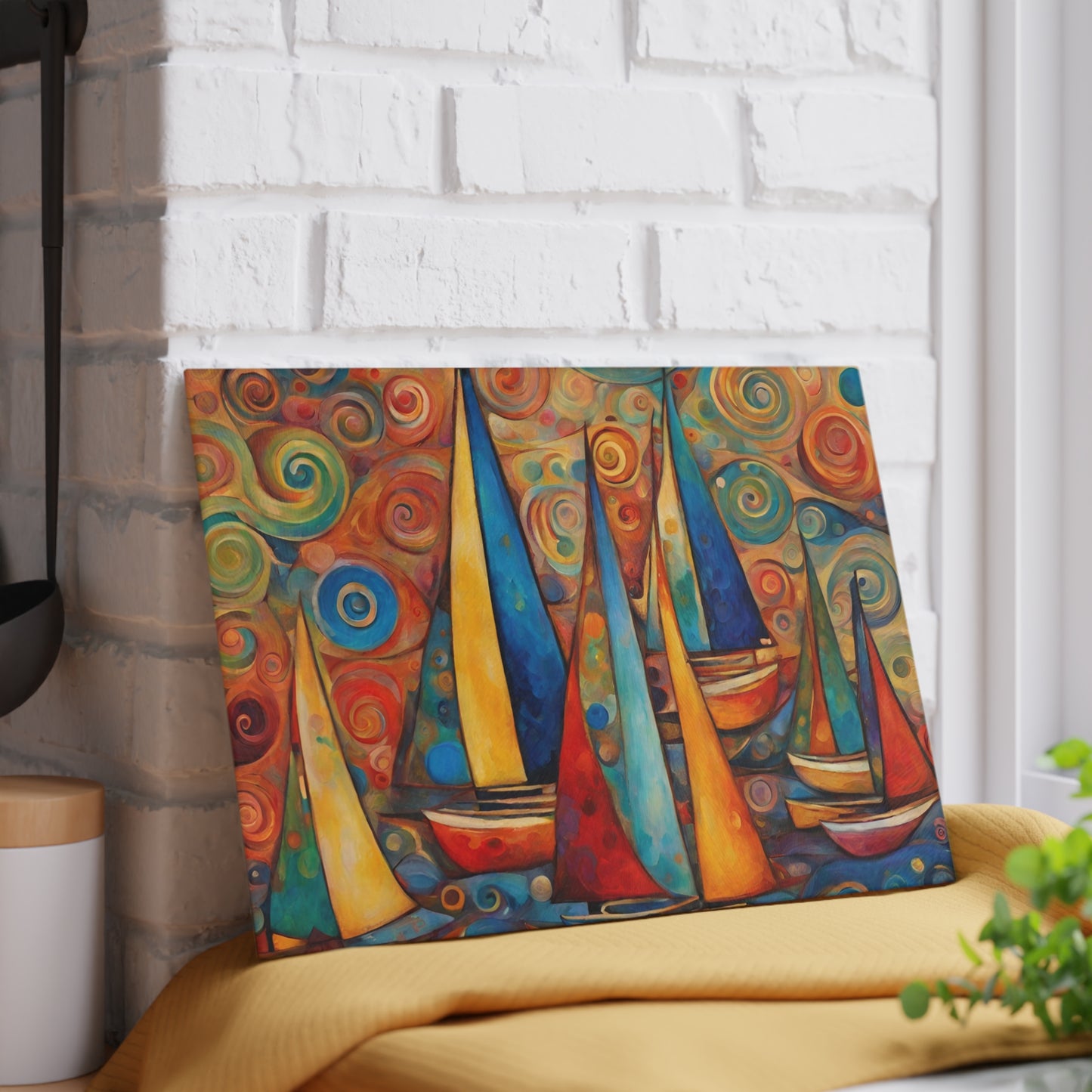 Colorful Sailboats Tempered Glass Cutting Board