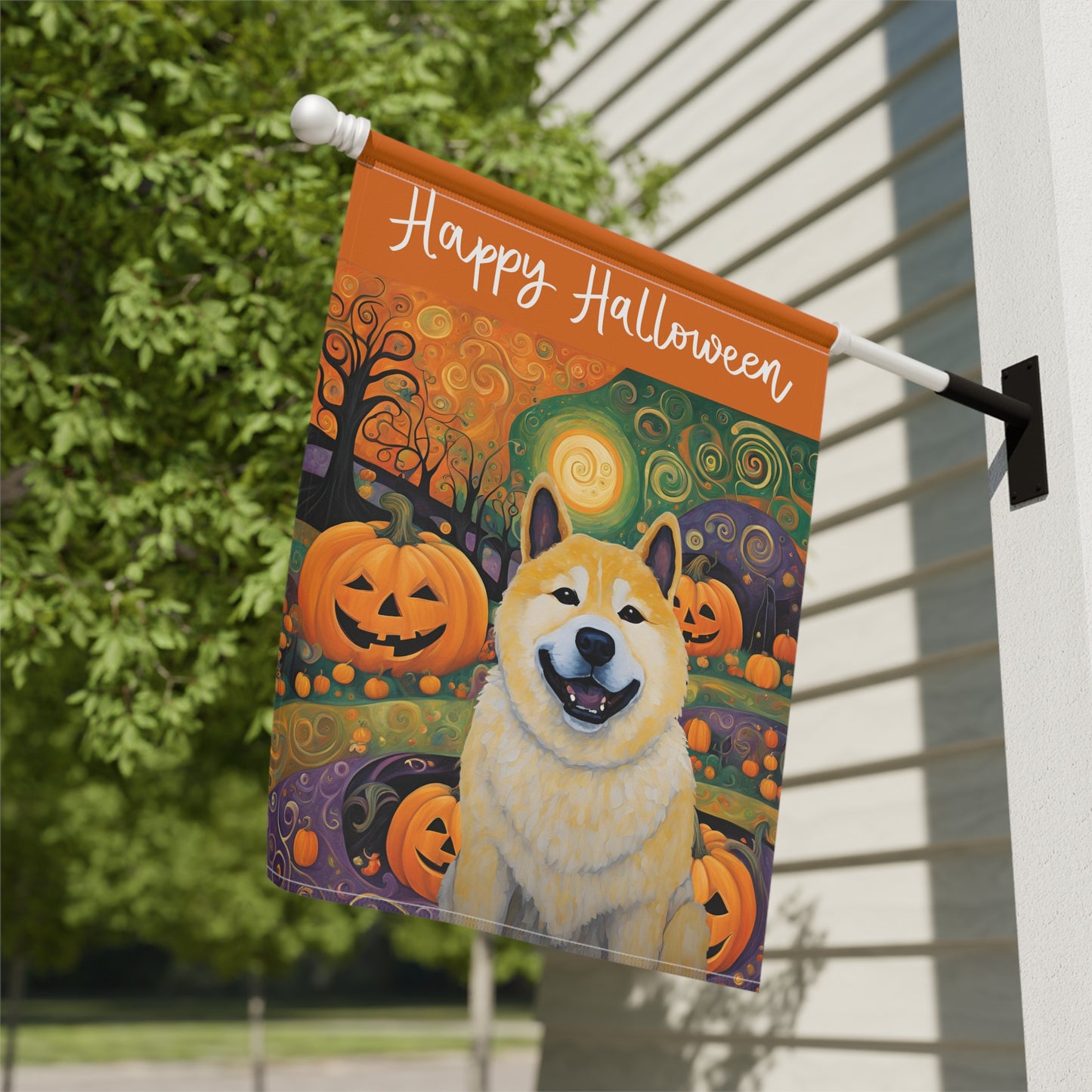 Akita Happy Halloween 2-Sided Garden & House Flag/Banner