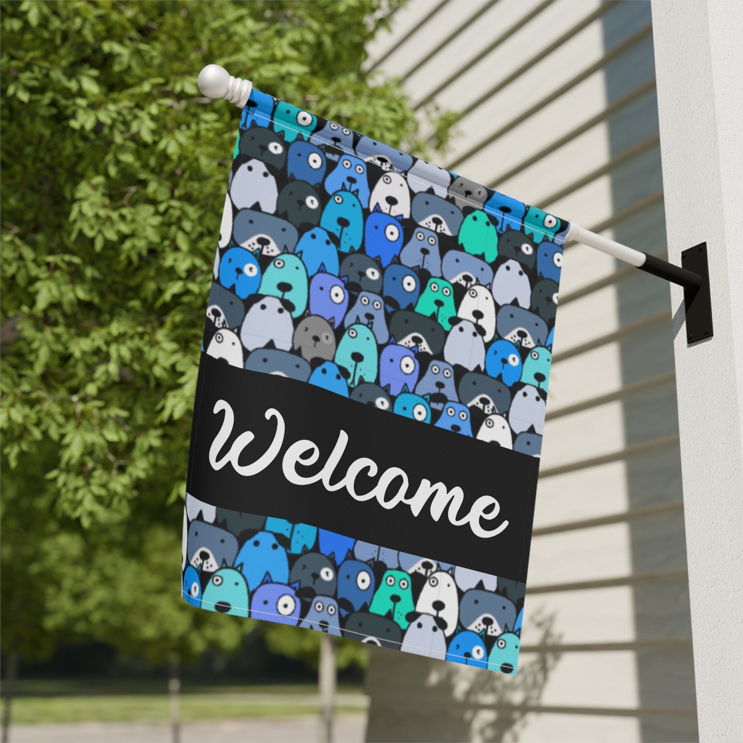 Blue Pups Welcome 2-Sided Garden & House Flag/Banner