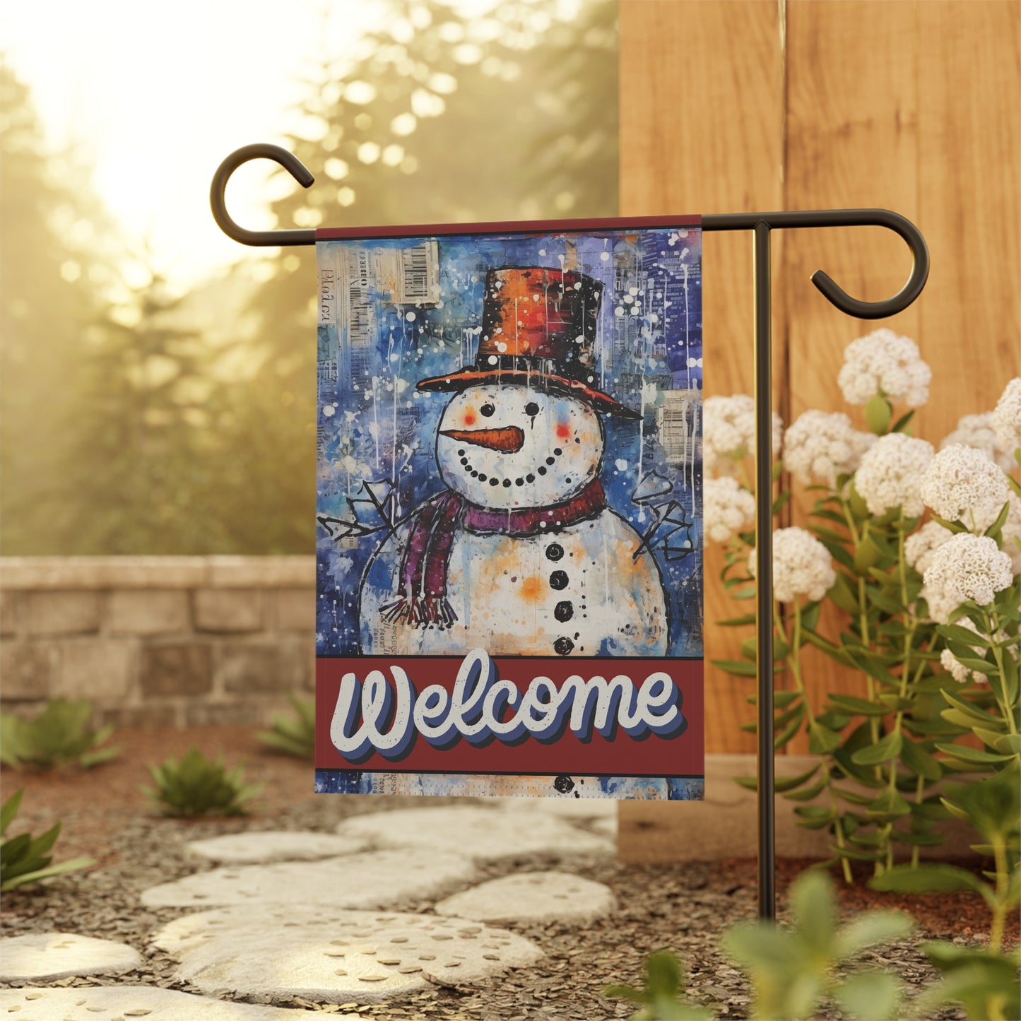 Vintage Snowman Welcome 2-Sided Garden & House Flag/Banner