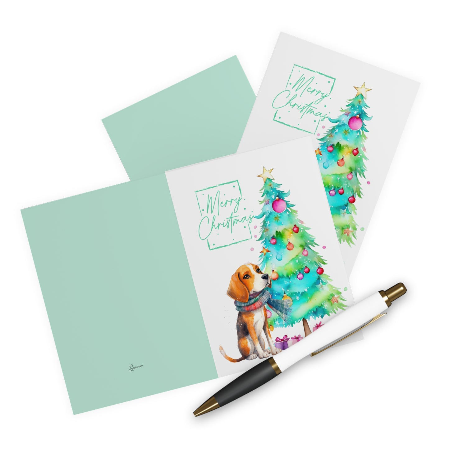 Beagle Merry Christmas Tree Cards (5 Pack Blank Inside)