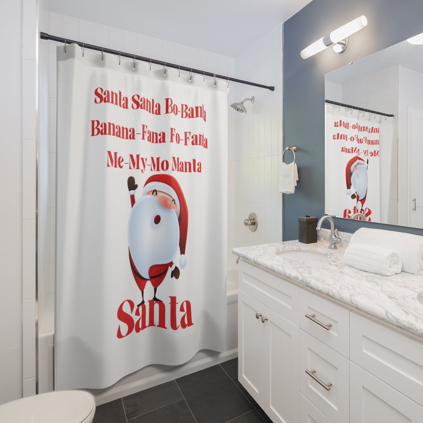 Santa Name Game Polyester Shower Curtain