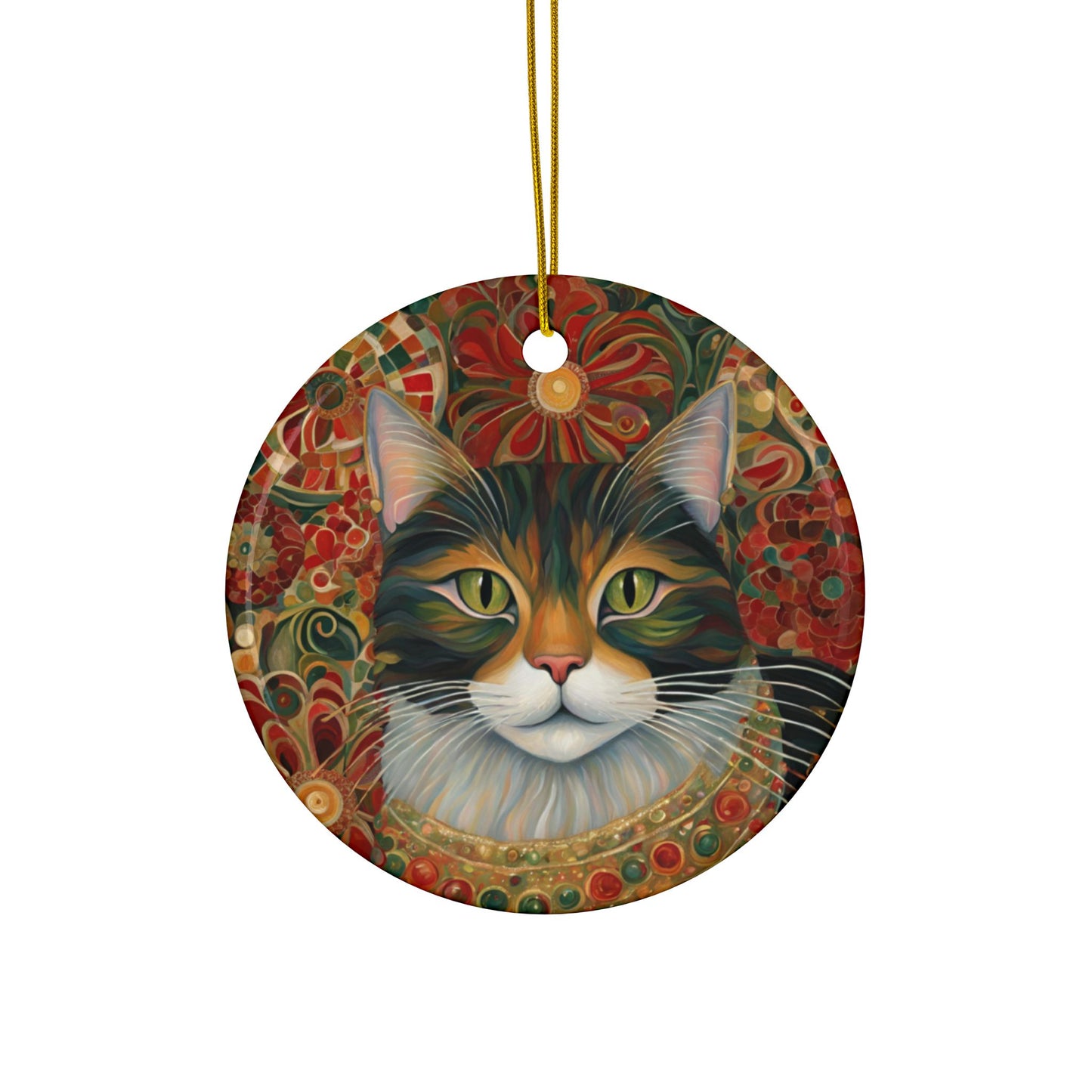 Christmas Cat 3" Ceramic Ornaments, 2-Side Print, (1pc, 10pcs)