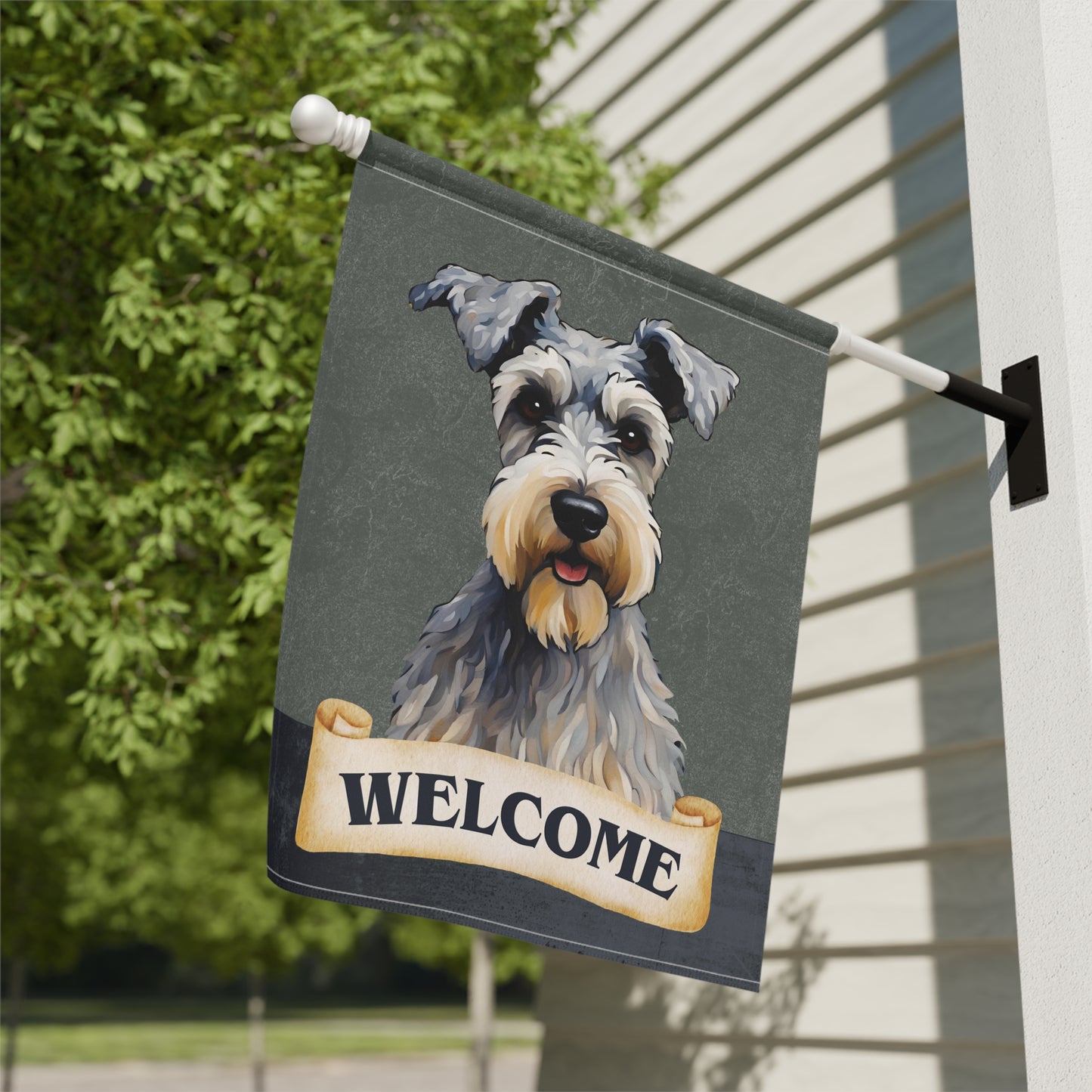 Miniature Schnauzer Welcome 2-Sided Garden & House Flag/Banner