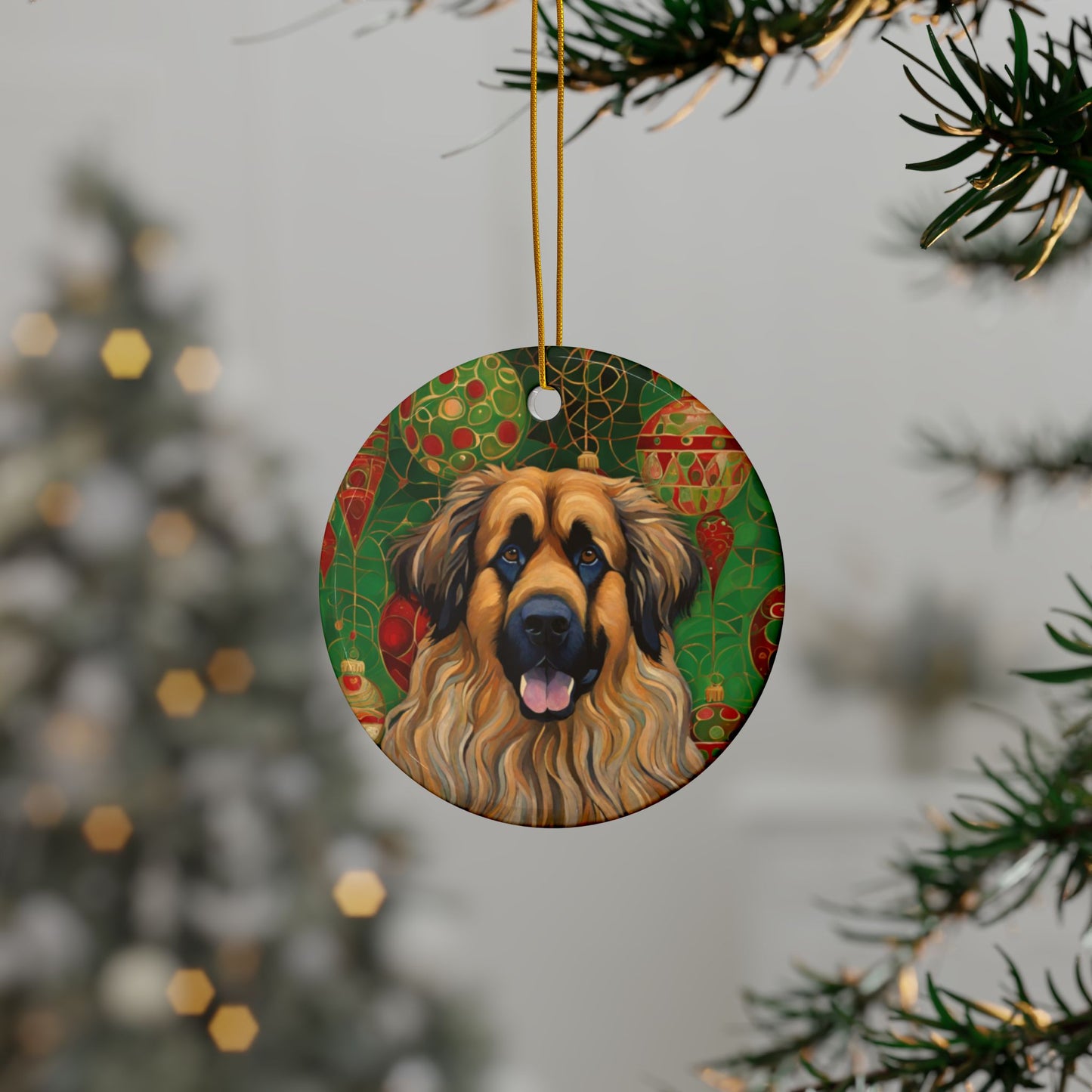 Leonberger Christmas 3" Ceramic Ornaments, 2-Side Print, (1pc, 10pcs)