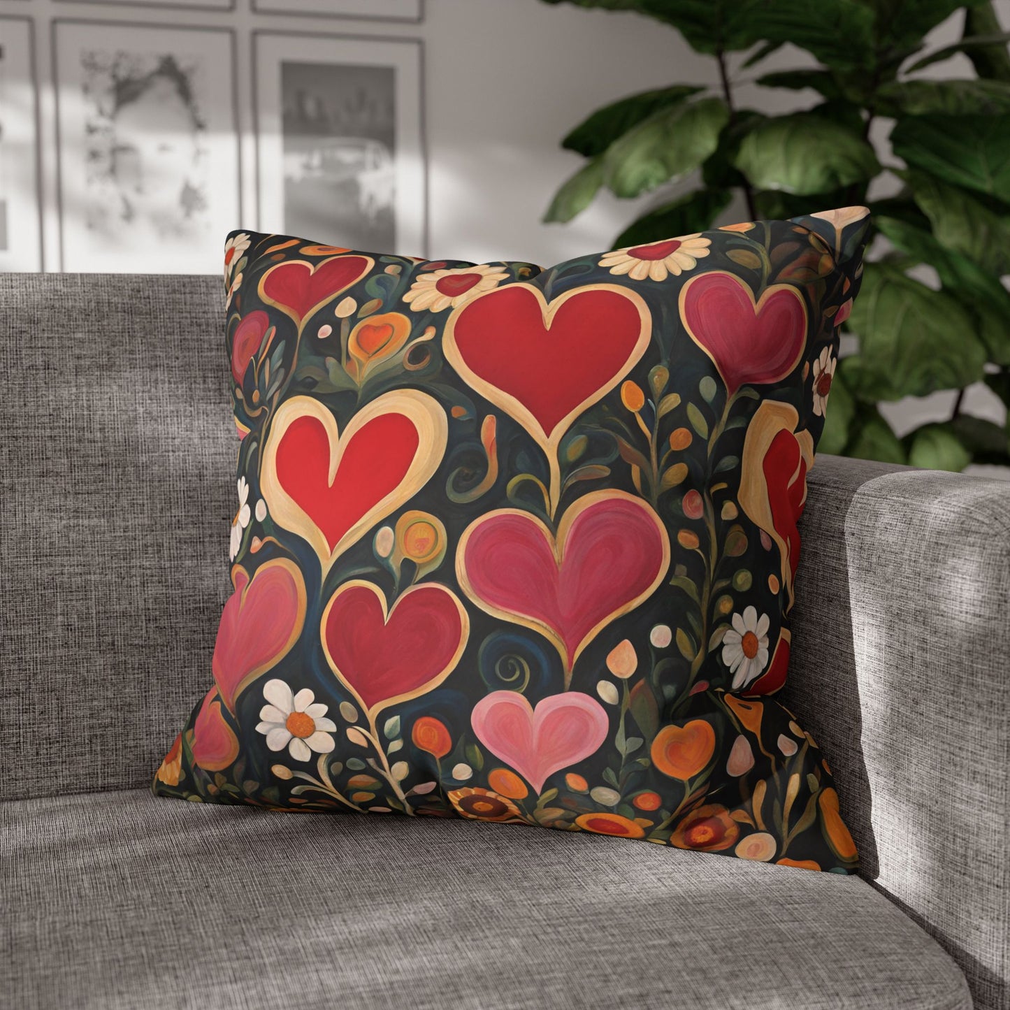 Heart Garden Square Poly Canvas Pillowcase