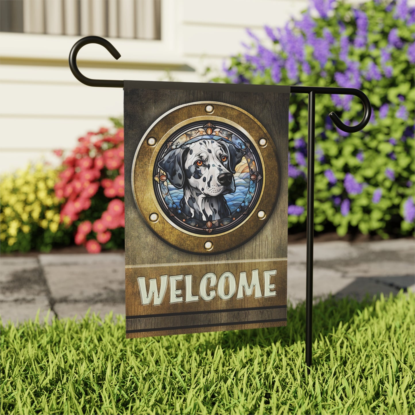 Dalmatian in Port Hole Welcome 2-Sided Garden & House Flag/Banner