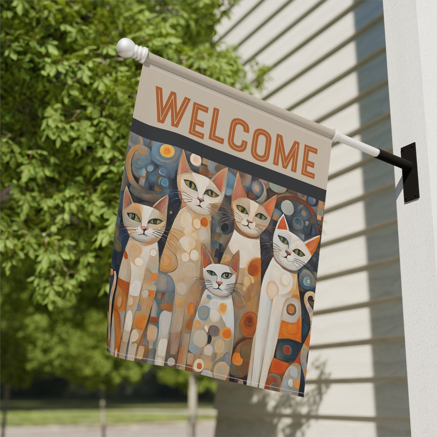 Feline Family Welcome 2-Sided Garden & House Flag/Banner