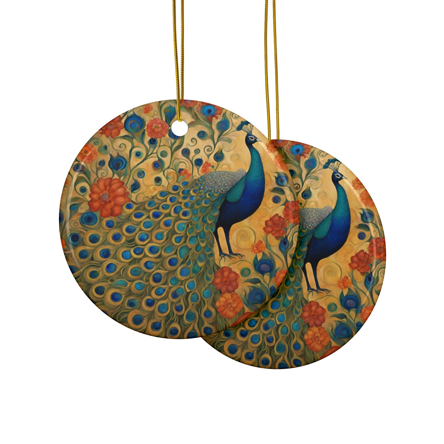 Flaunting It Peacock 3" Ceramic Ornaments, 2-Side Print, (1pc, 10pcs)