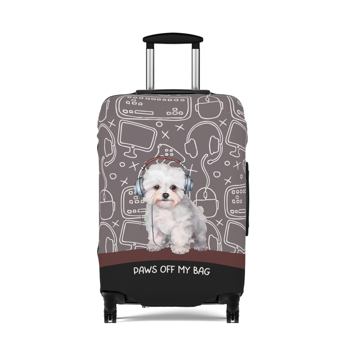 Bichon Frise in Headphones Paws Off My Bag Luggage Cover