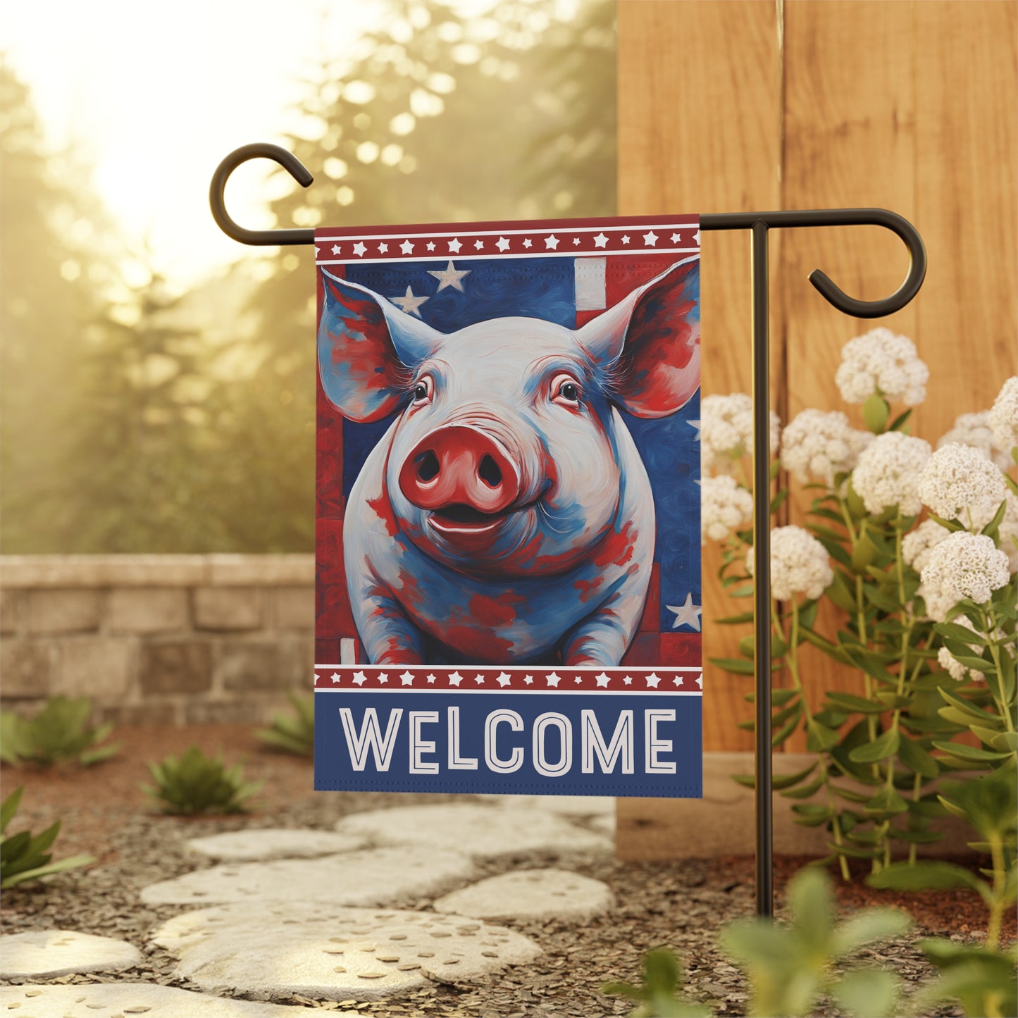 All American Pig Welcome 2-Sided Garden & House Flag/Banner