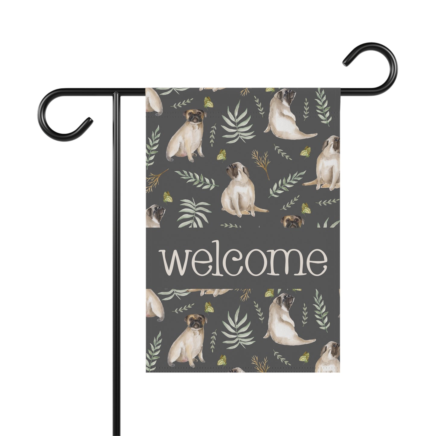 Pug Love Welcome 2-Sided Garden & House Flag/Banner