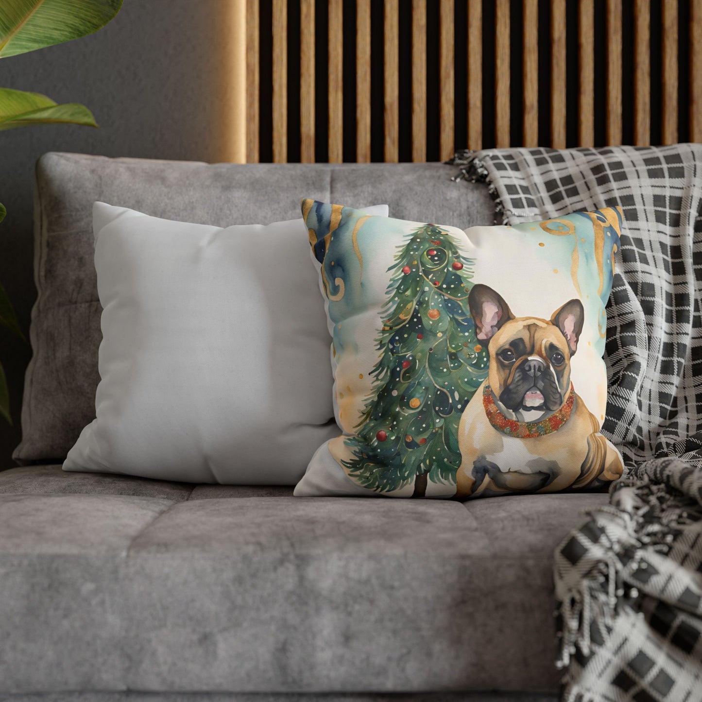 A Frenchie Christmas Square Poly Canvas Pillowcase