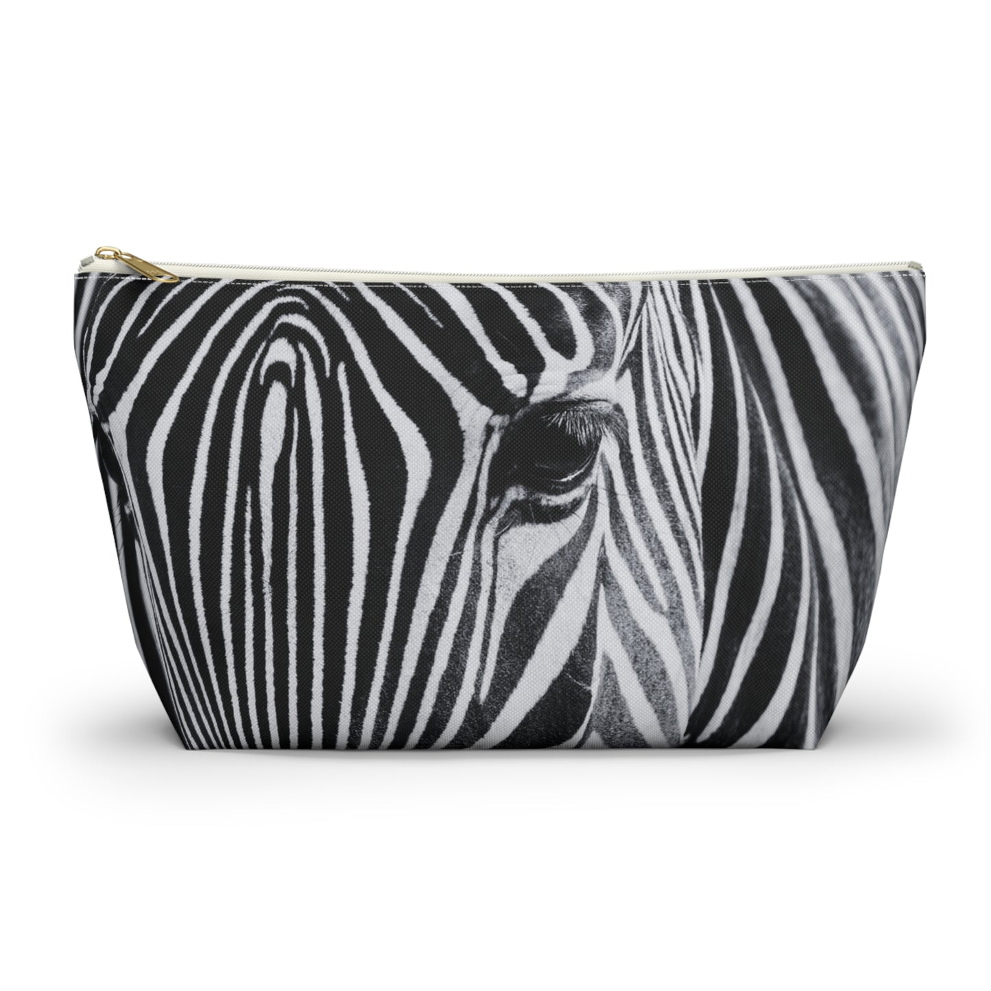 Zebra Closeup Black & White Makeup Zipper Accessory Pouch w T-bottom