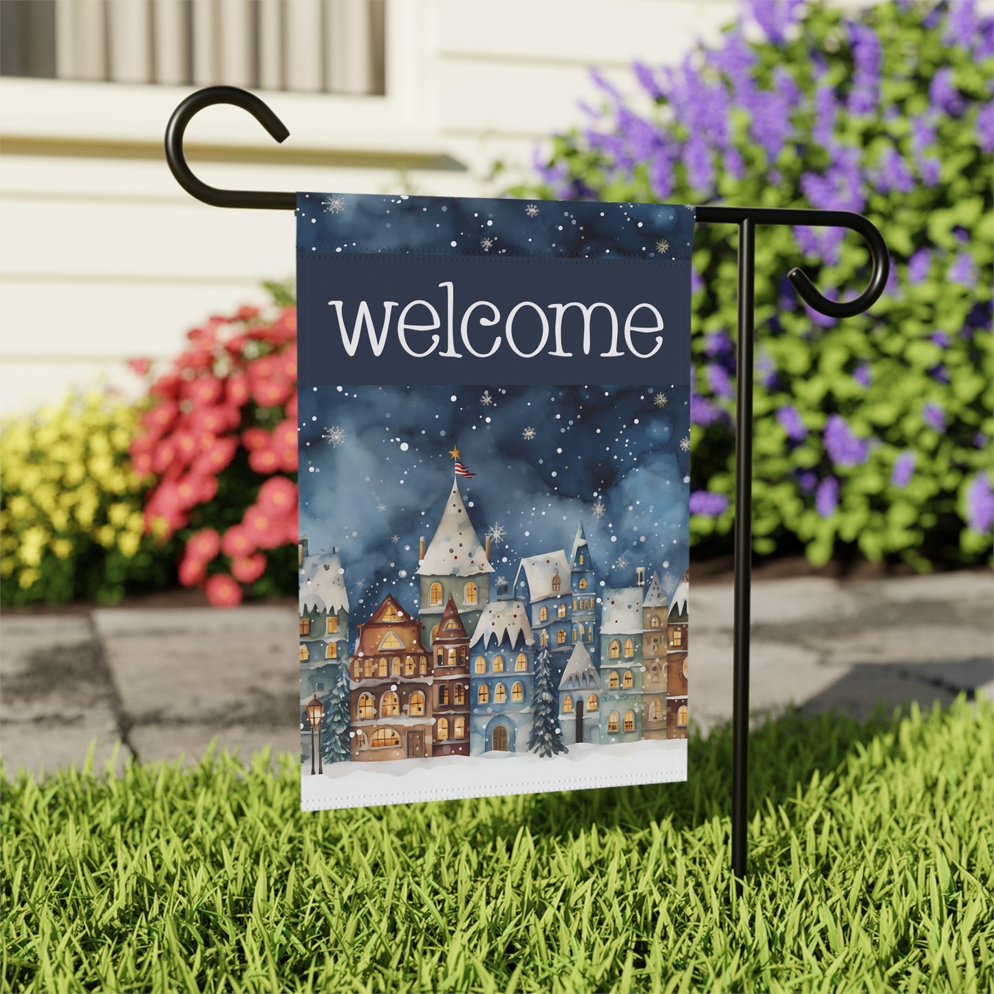 Winter Town Welcome 2-Sided Garden & House Flag/Banner