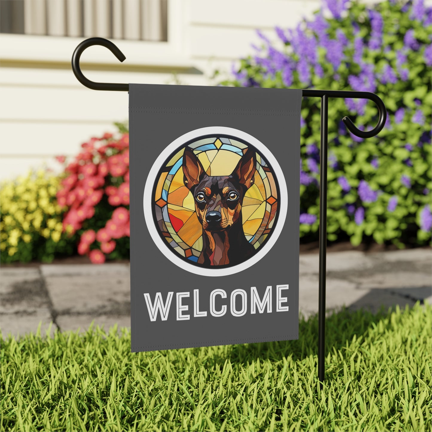 Miniature Pinscher Welcome 2-Sided Garden & House Flag/Banner