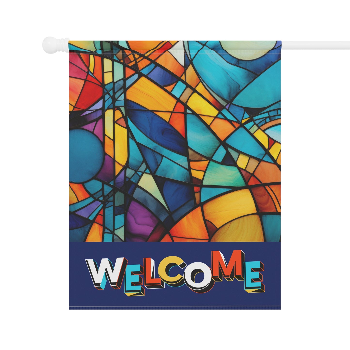 Modern Stained Glass Welcome 2-Sided Garden & House Flag/Banner