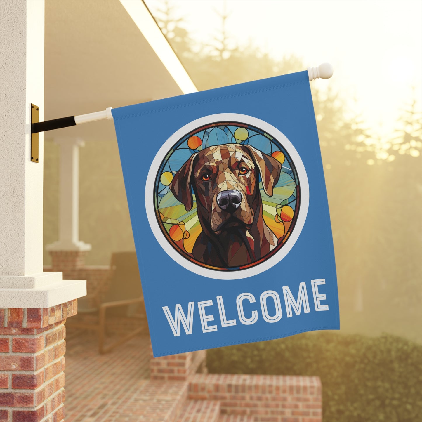 Chocolate Labrador Retriever Welcome 2-Sided Garden & House Flag/Banner