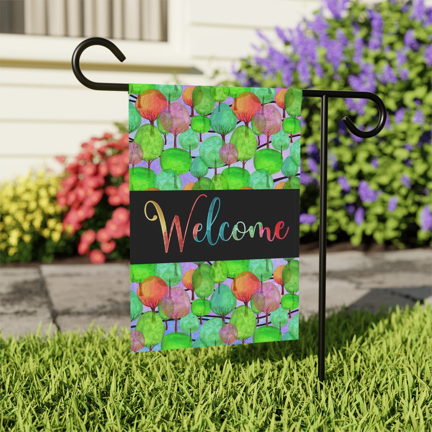 Lollipop Trees Forest Welcome 2-Sided Garden & House Flag/Banner