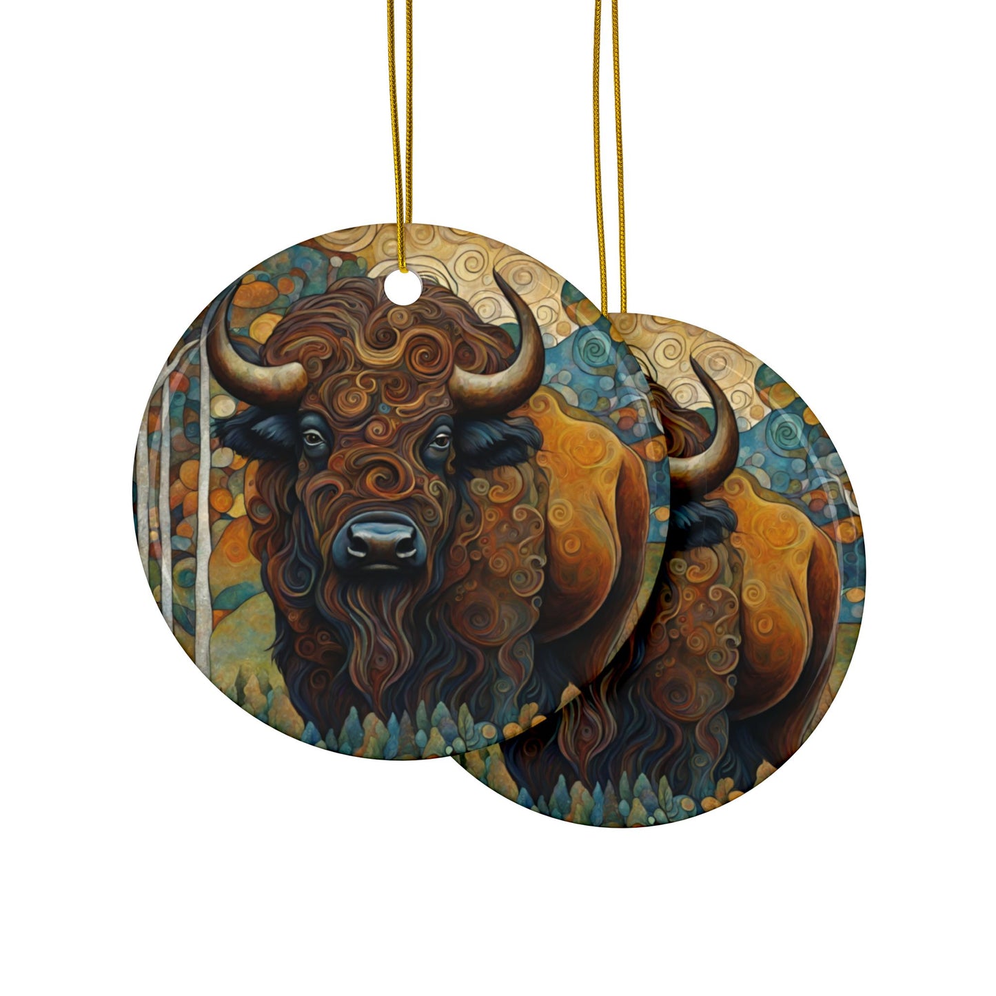 Buffalo 3" Ceramic Ornaments, 2-Side Print, (1pc, 10pcs)