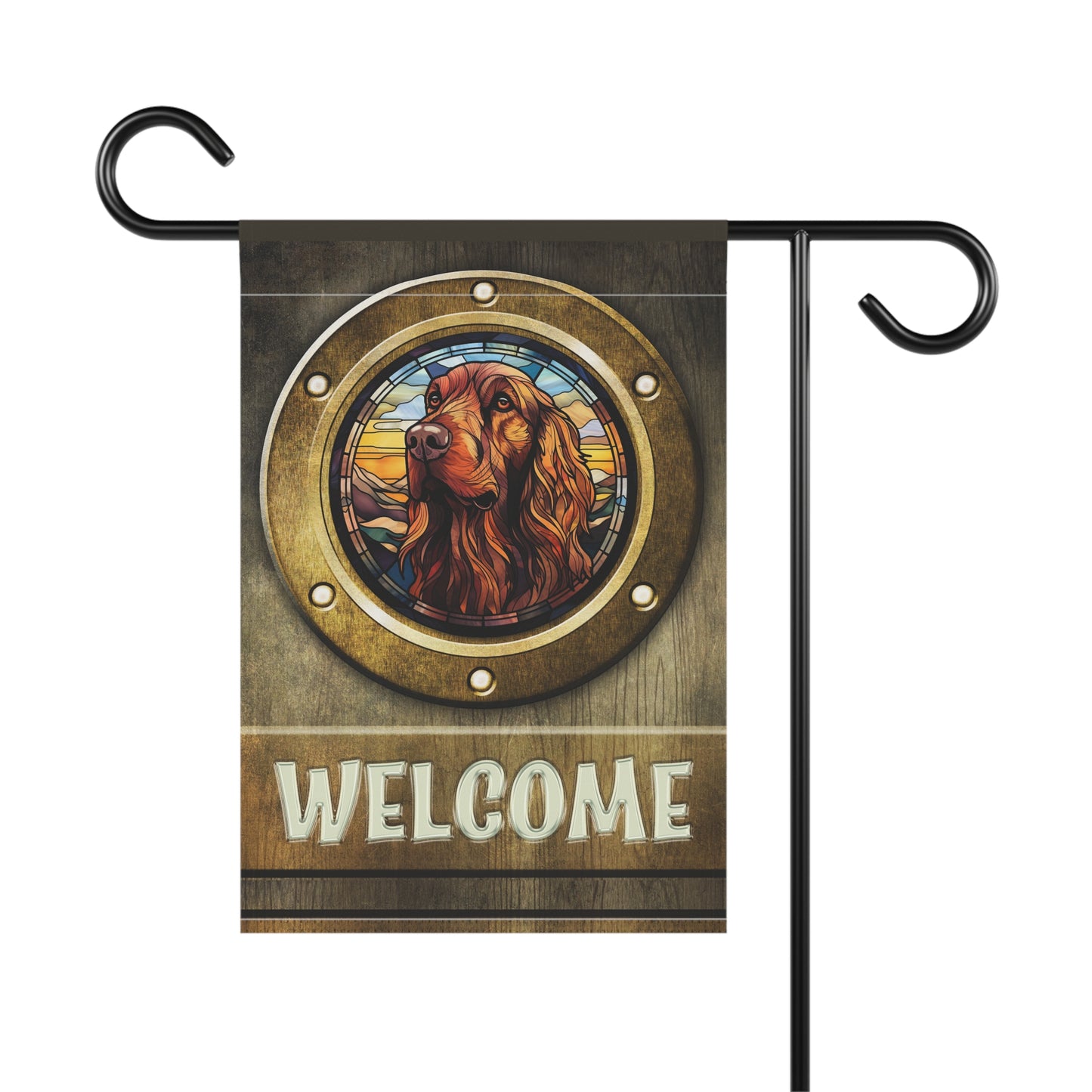 Irish Setter in Port Hole Welcome 2-Sided Garden & House Flag/Banner