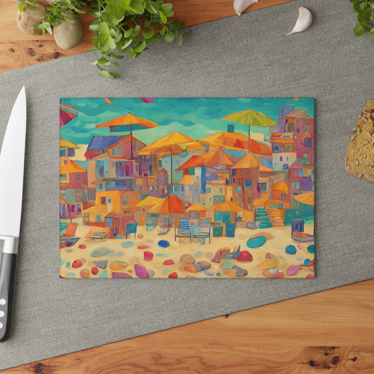 Seaside in Living Color Tempered Glass Cutting Board