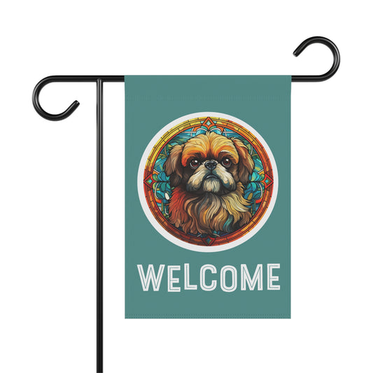 Pekingese Welcome 2-Sided Garden & House Flag/Banner