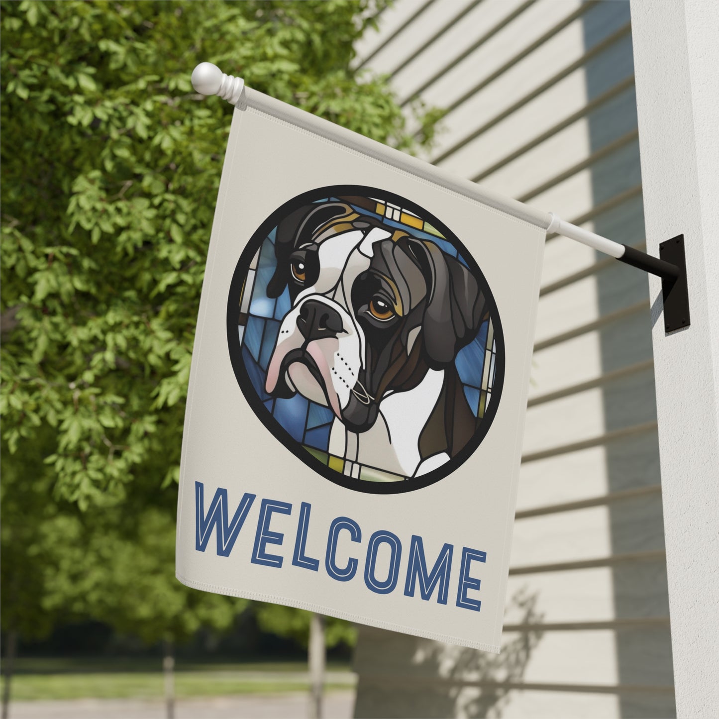 "Truman" Black & White Boxer Welcome 2-Sided Garden & House Flag/Banner