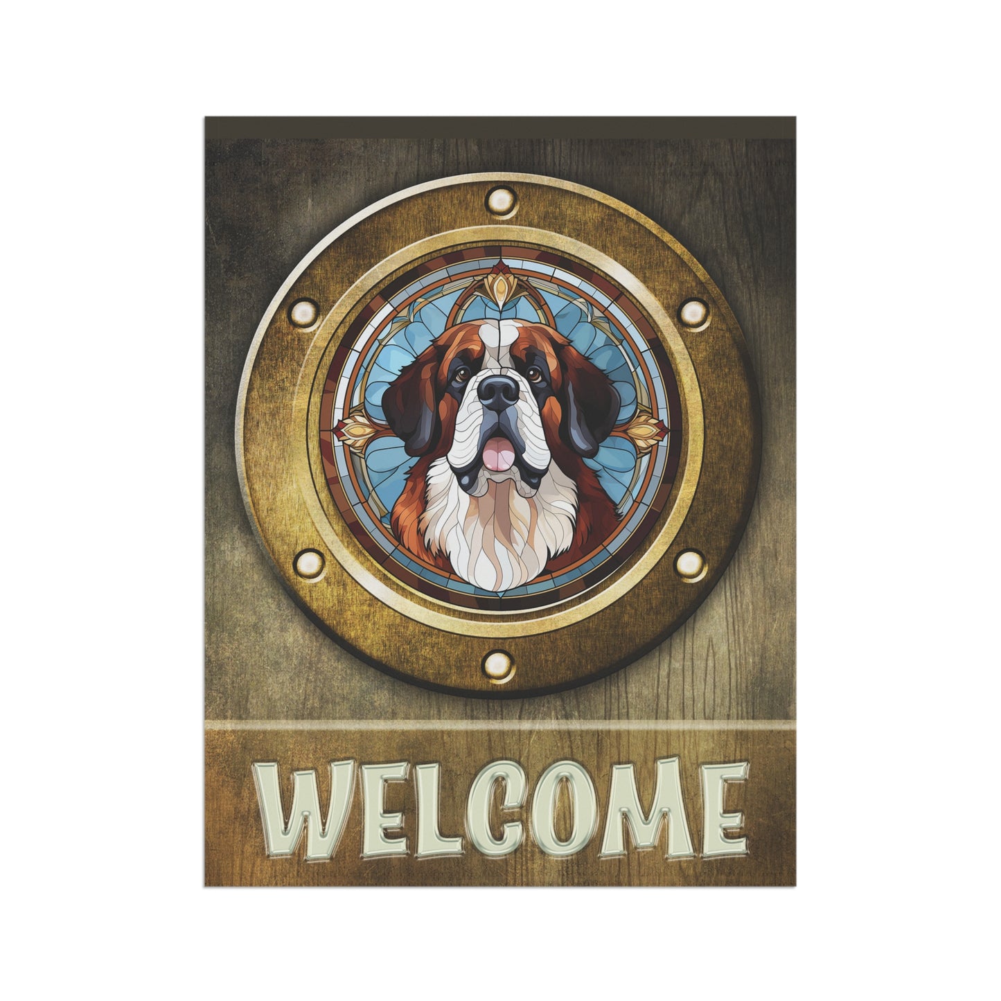 Saint Bernard in Port Hole Welcome 2- Sided Garden & House Flag/Banner