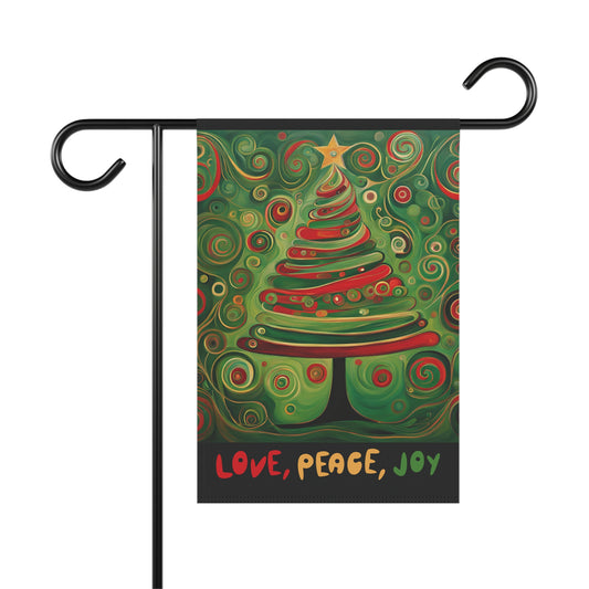 Love Peace Joy Christmas Tree 2-Sided Garden & House Flag/Banner