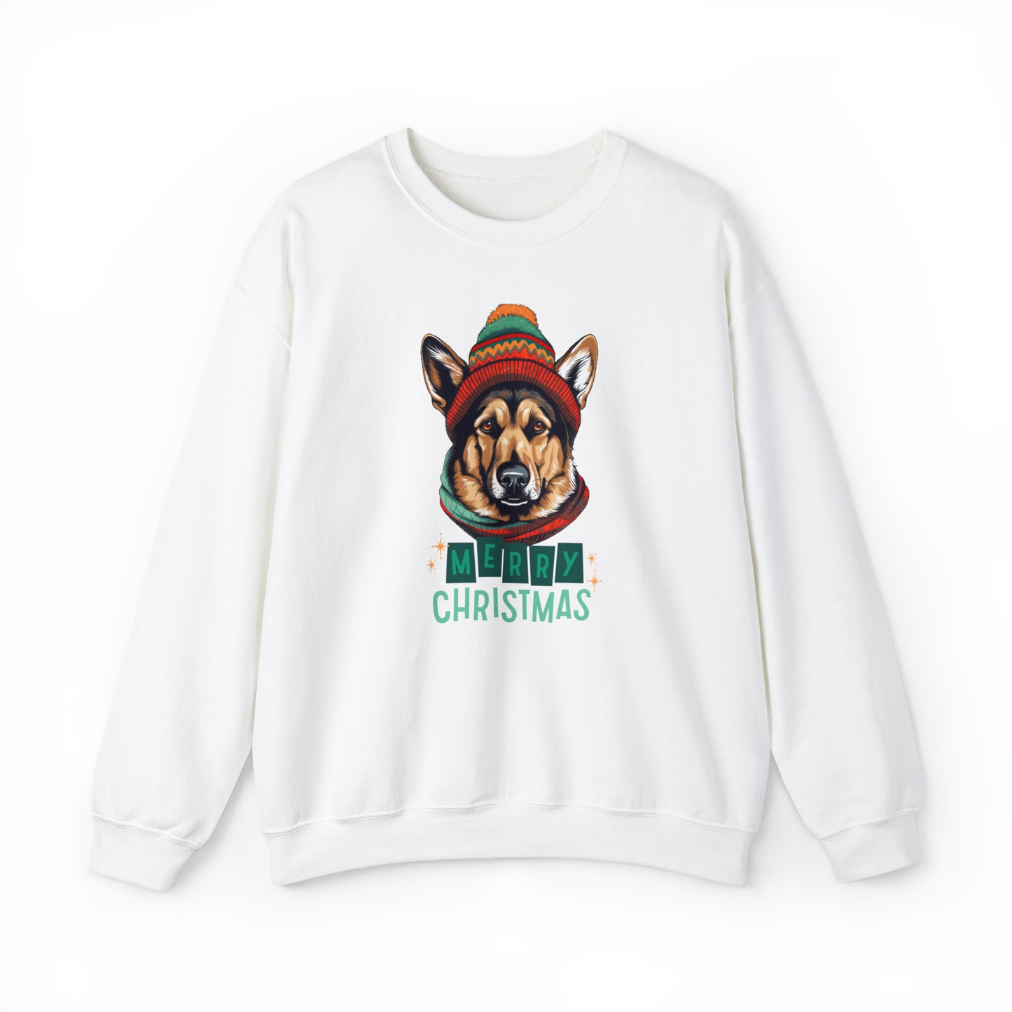 German Shepherd In Hat & Scarf Merry Christmas Unisex Heavy Blend™ Crewneck Sweatshirt