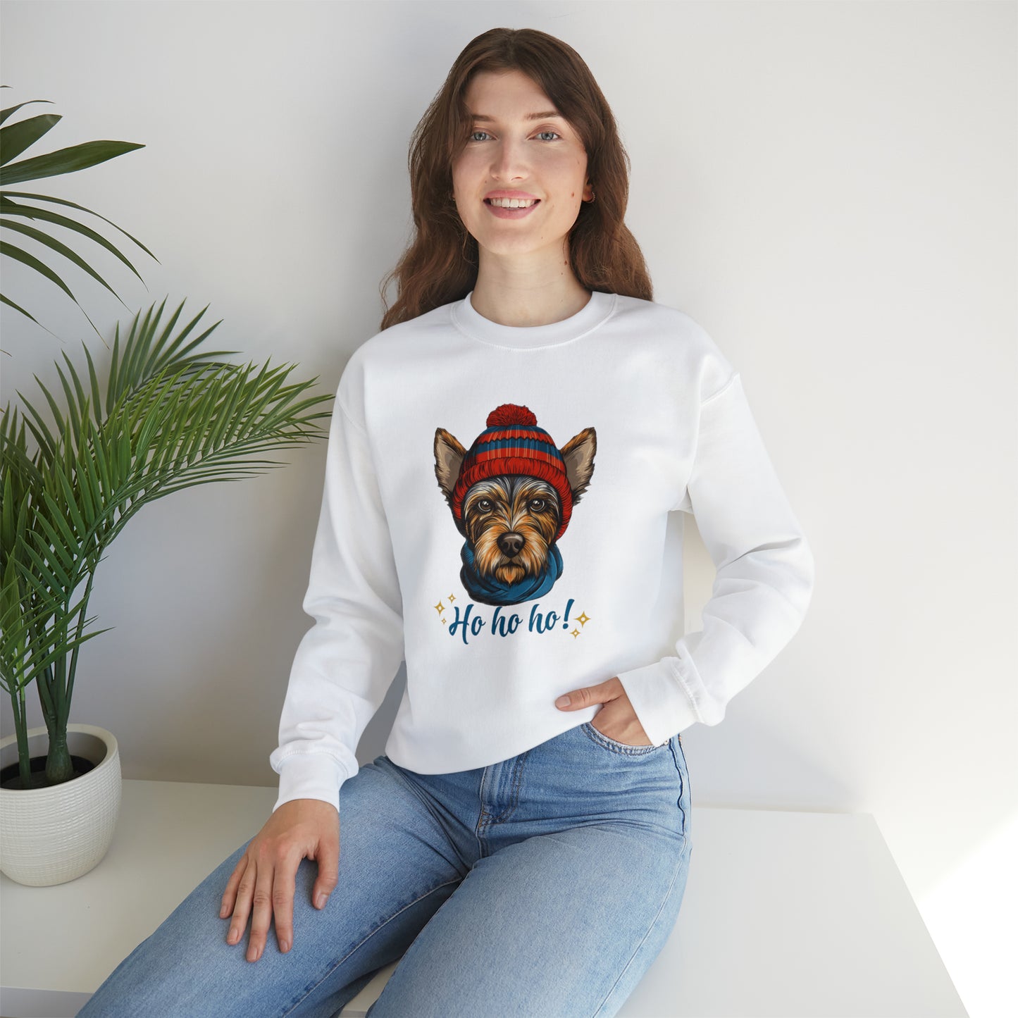 Ho Ho Ho Scottish Terrier in Hat & Scarf  Unisex Heavy Blend™ Crewneck Sweatshirt