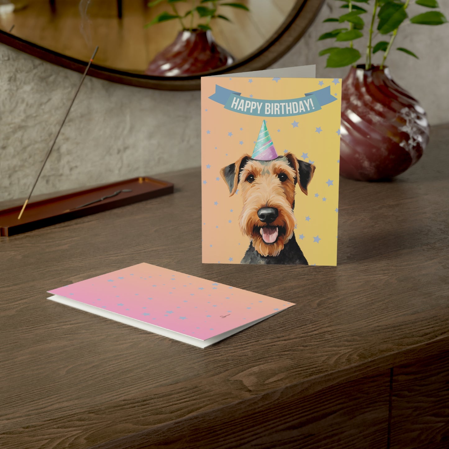 Airedale Terrier Happy Birthday 5 x 7 Greeting Cards (10 Pack)