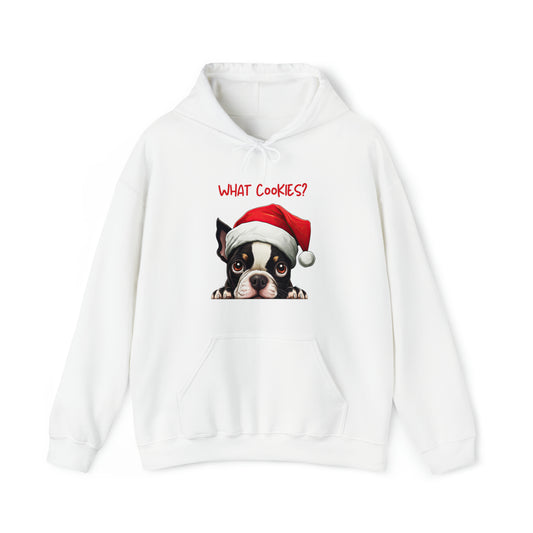 What Cookies? Boston Terrier in Santa Hat Unisex Heavy Blend™ Hooded Sweatshirt