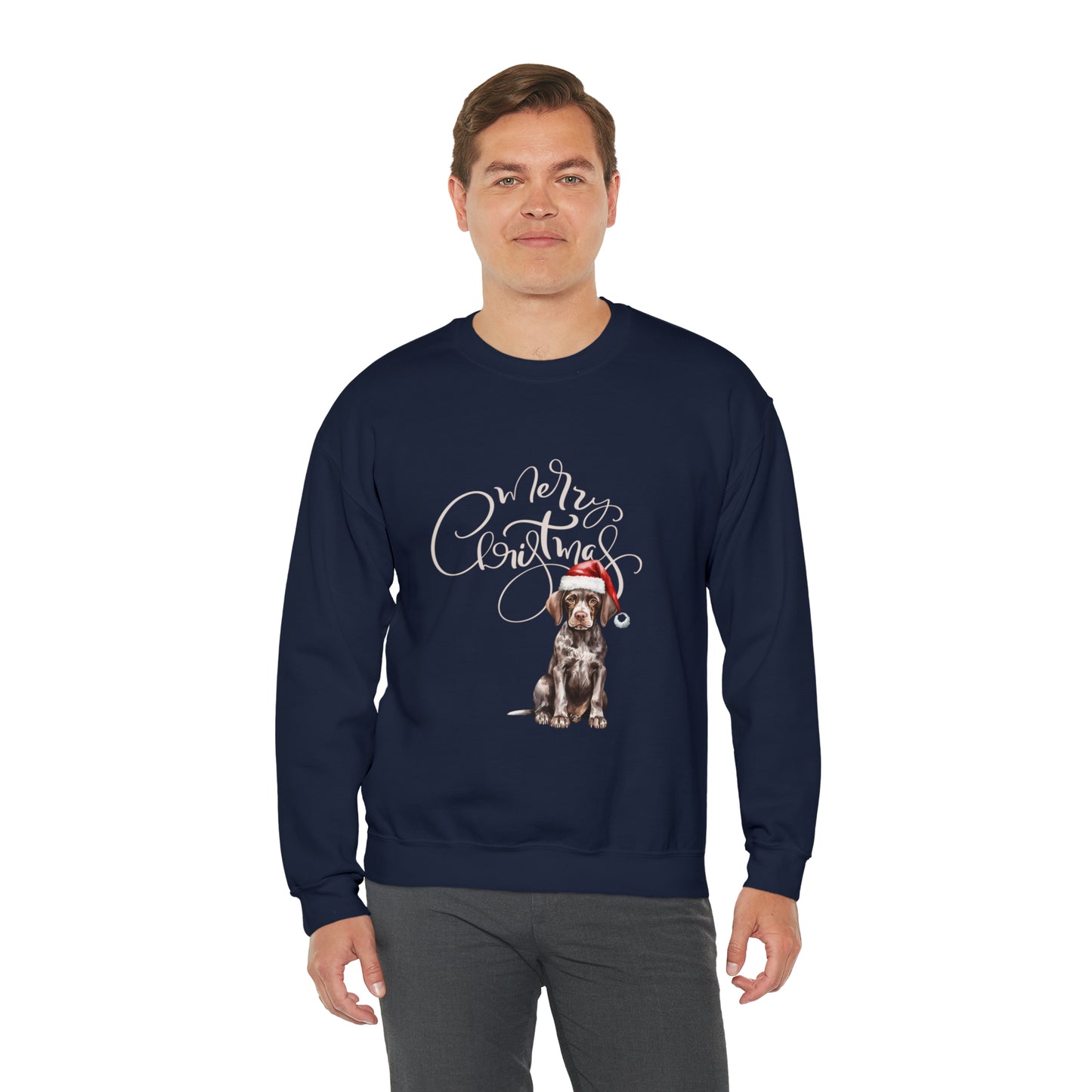 Merry Christmas Puppy in Santa Hat Unisex Heavy Blend™ Crewneck Sweatshirt