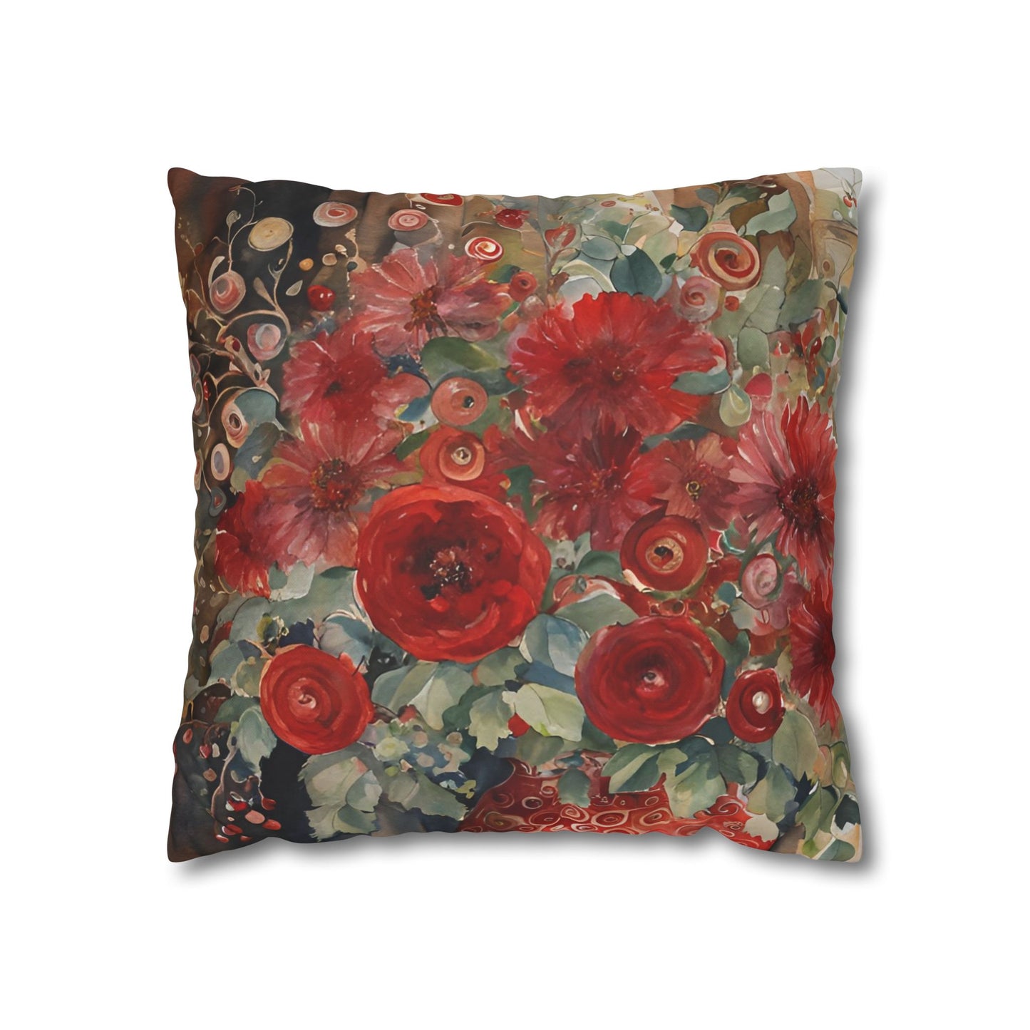 Gran Loves Red Square Poly Canvas Pillowcase