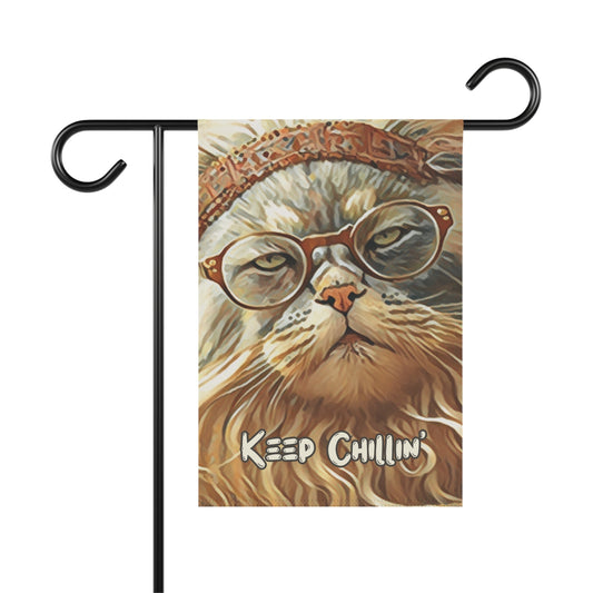 Keep Chillin' Cat in Glasses 2-Sided Garden & House Flag/Banner