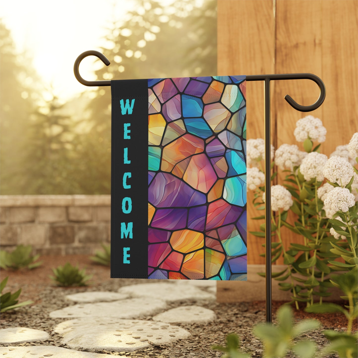 Stained Glass Welcome 2-Sided Garden Banner