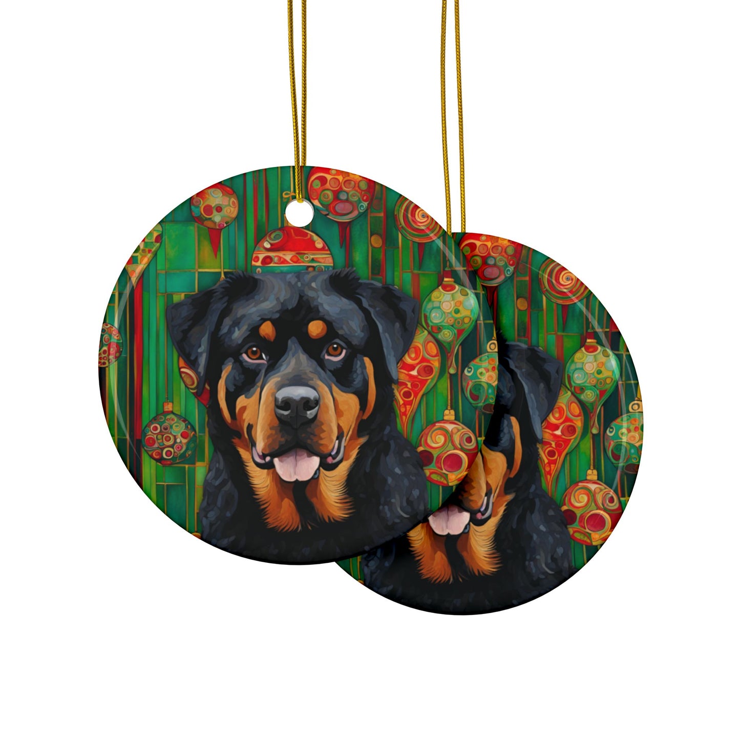 Rottweiler Christmas 3" Ceramic Ornaments, 2-Side Print, (1pc, 10pcs)