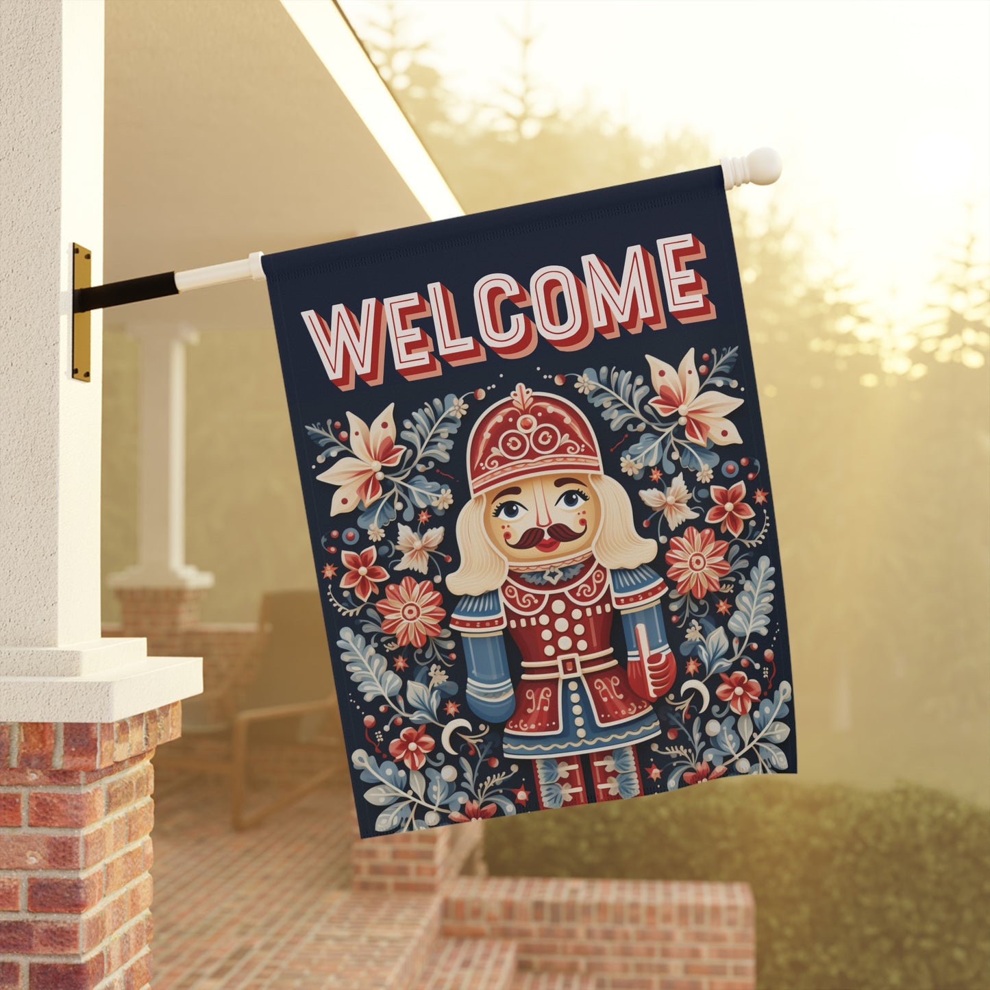 Nordic Nutcracker Welcome 2-Sided Garden & House Flag/Banner