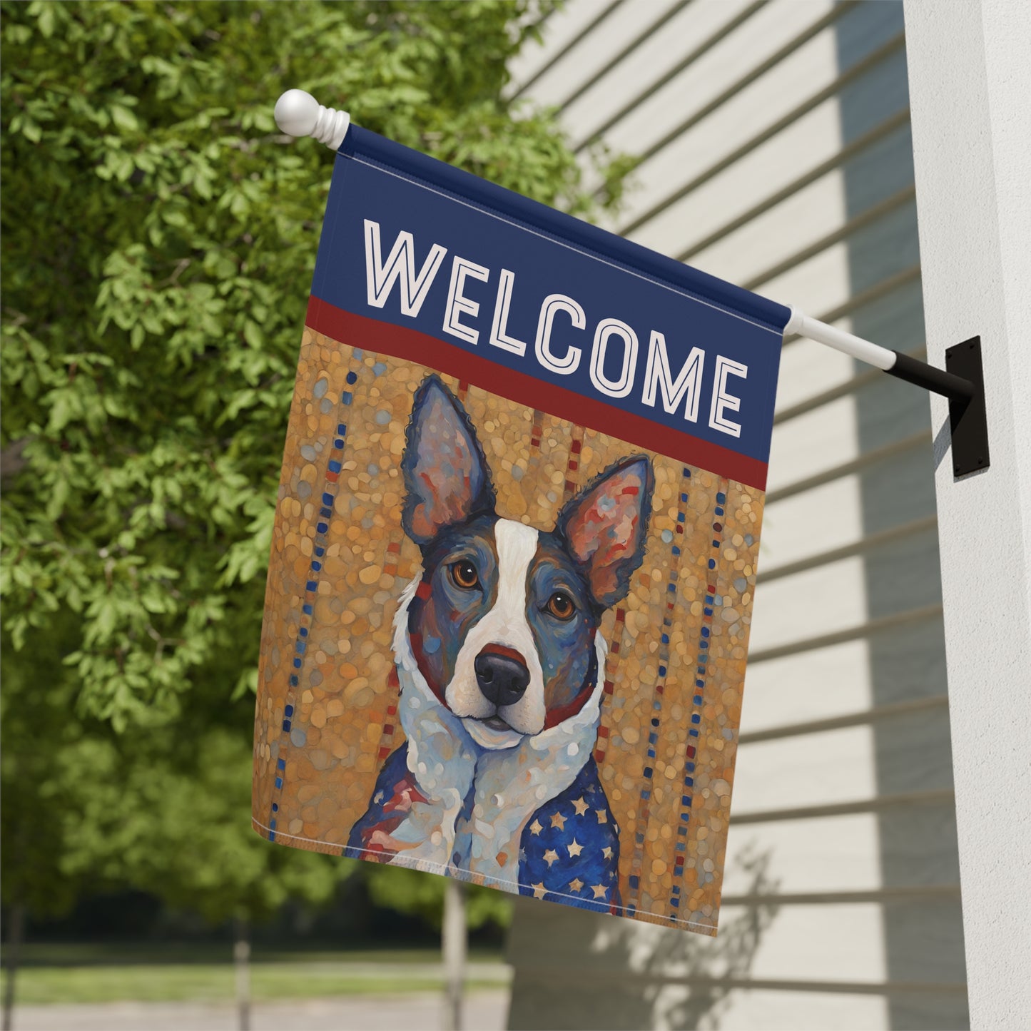 America Dog Welcome 2-Sided Garden & House Flag/Banner